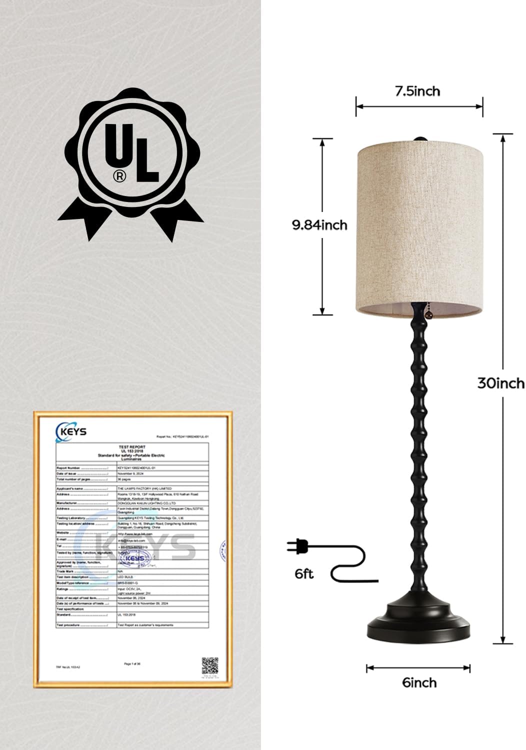 Buffet Lamps, Table Lamps Set of 2-30" H Tall with Sturdy Metal Bases & Textured Linen Shades - UL Certified, Ideal for Creating a Cozy Vibe in Living Rooms, Dining Rooms & Entryways (Black)