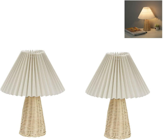 Desk Lamp, 2pcs Vintage Pleated Nightstand Lamp Soft Warm Bedside Lamp LED Lights with USB Cable Small Lamp for Living Room Decoration