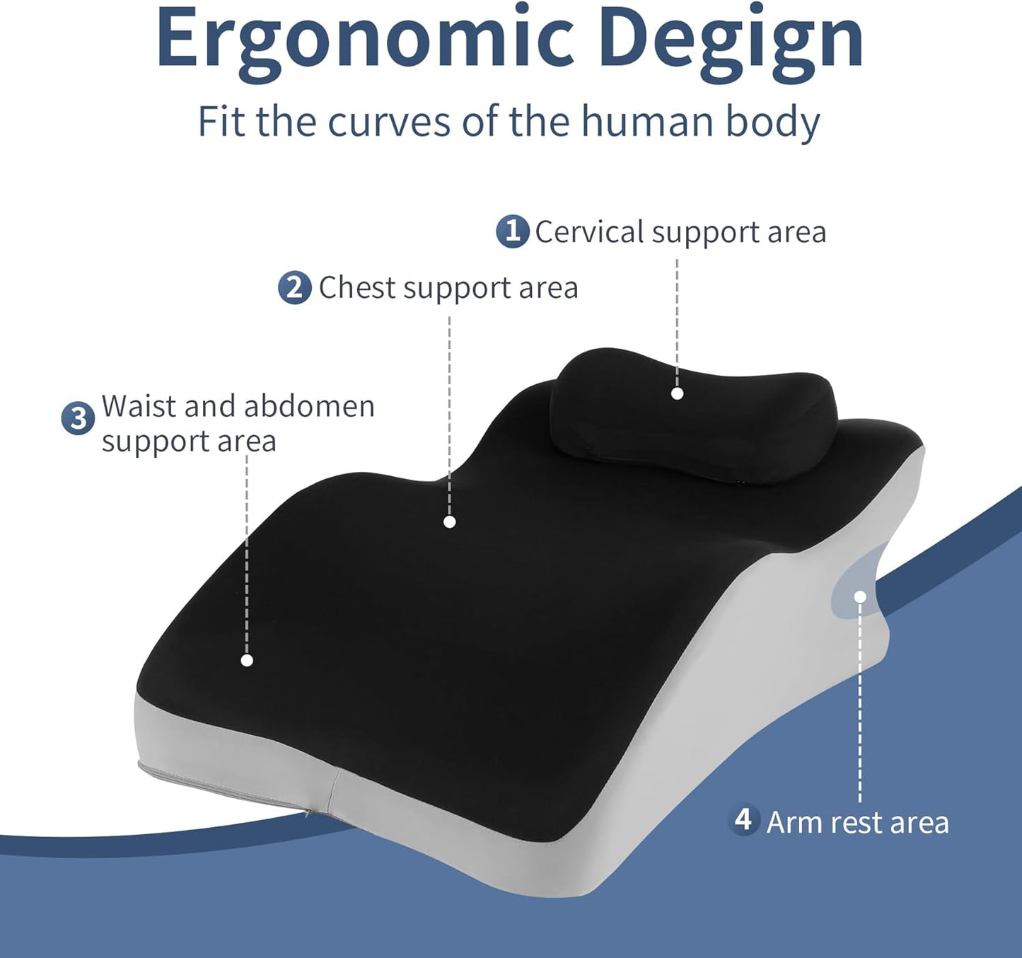 Reading Prone, Ergonomic Back Support Pillow for Bed Sitting Up Prone Pillow Face Down Sleep,Resting,Relaxing Back Pain Relief, with Washable Cover