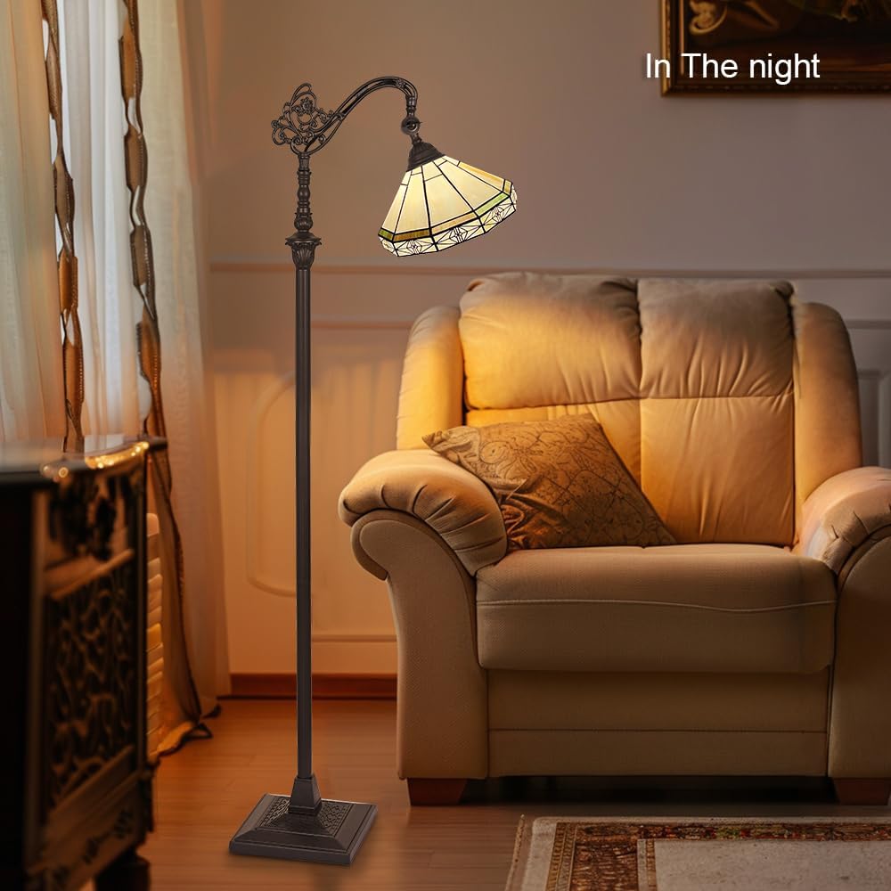 Capulina Tiffany Lamp Stained Glass Floor Lamp 62 Inches Tall Antique Cream Soft Light Arched Adjustable Angle Tiffany Style Reading Standing Lamp for Living Room Bedroom Home Office