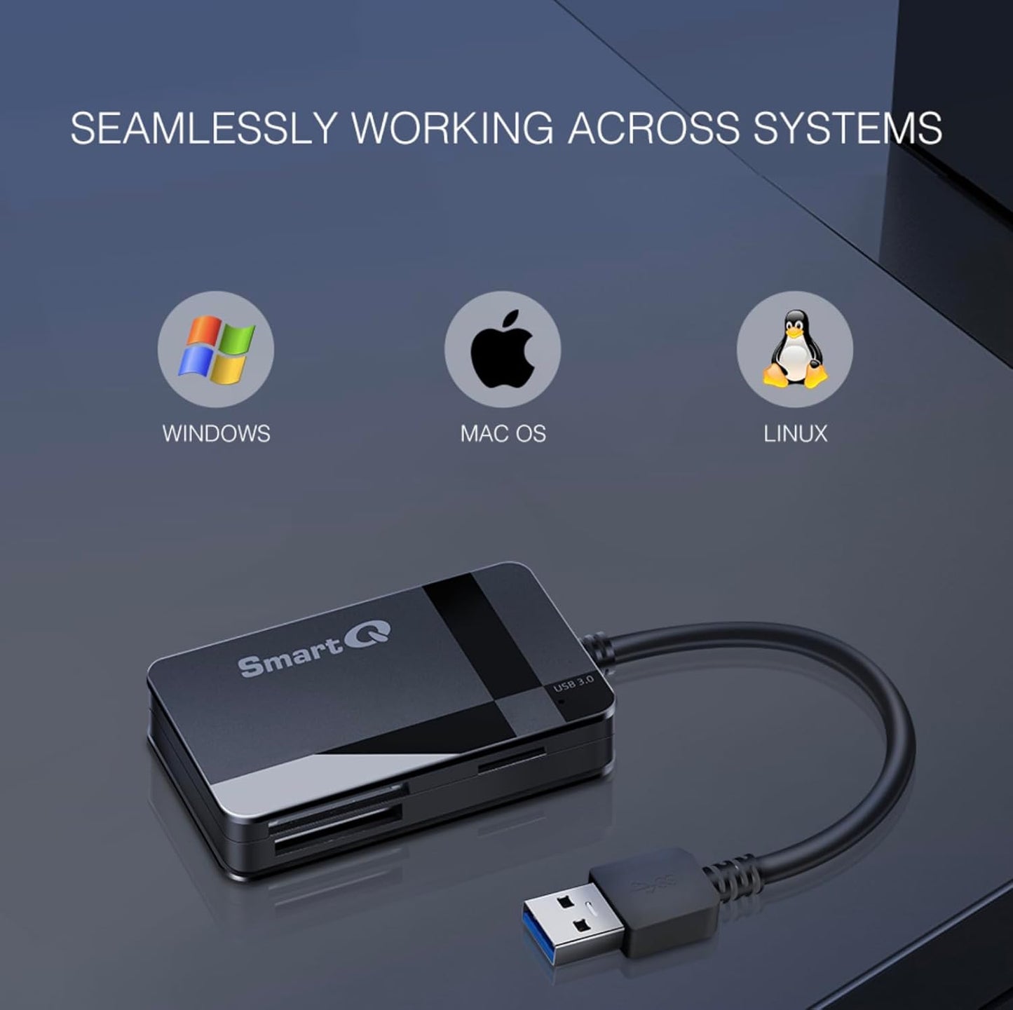 SmartQ C368 USB 3.0 Card Reader - Plug & Play, Compatible with Apple & Windows, Supports SD, Micro SD, MS, CF Cards