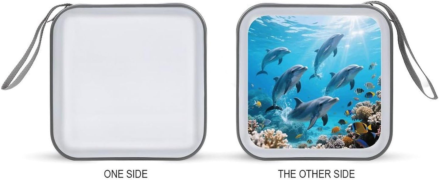 Cute Dolphins CD Case Portable Zipper CD Case 40 Capacity Hard Plastic DVD Cases Holder Large Storage Disc Wallet Bag for Car Home Travel DVD Collection Bag