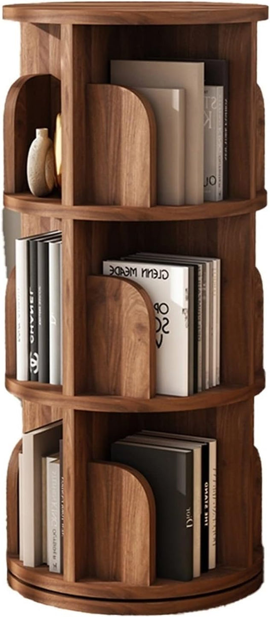360° Rotating Solid Wood Bookcase, Kids' Corner Shelf for Picture Books & Magazines, Round Floor Rack for Living Room & Playroom Storage