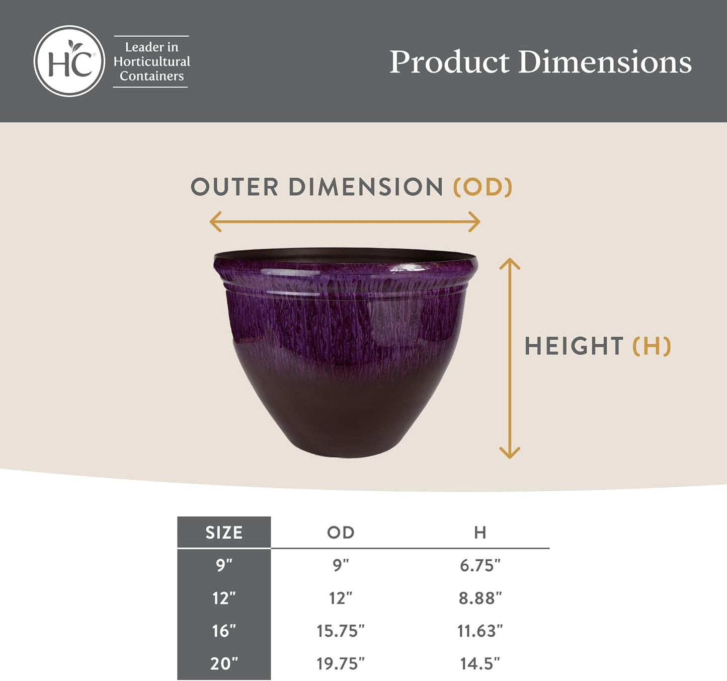 The HC Companies 12 Inch Pizzazz Round Planter Pots with Ceramic Look, Lightweight UV-Resistant Plastic Indoor & Outdoor Planters, 2-Pack Flower Pots for Garden & Home Decor, Purple Violet