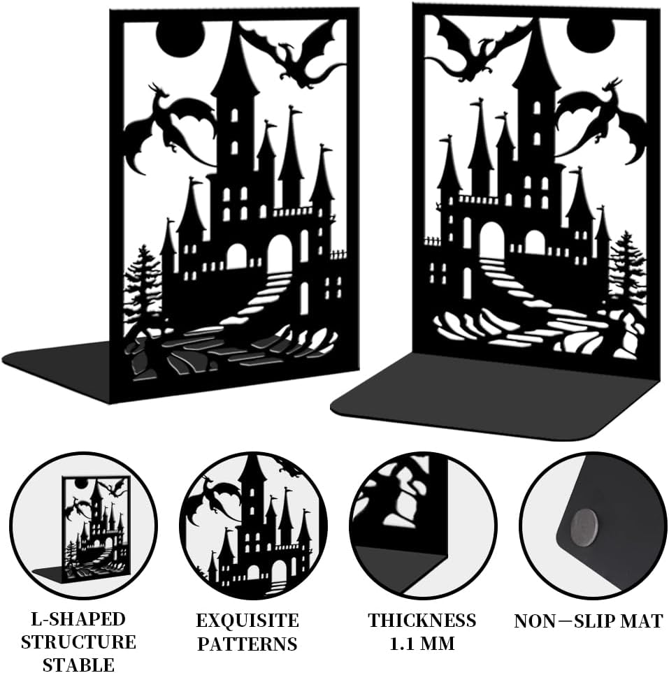 2 Pieces Metal Bookends for Shelves Dragon Bookends Decorative Heavy Duty Book Ends for Heavy Books Unique Gifts Book Ends for Home Office 4.7"x3.5"x7"