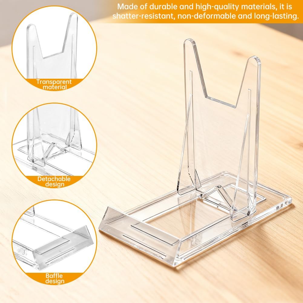 10 Pack Book Display Stands Adjustable Clear Easel Collector Display Holder Acrylic Book Easel Collector Display Stand for Comic Artwork Album CD Magazine Postcard Cookbooks Photos