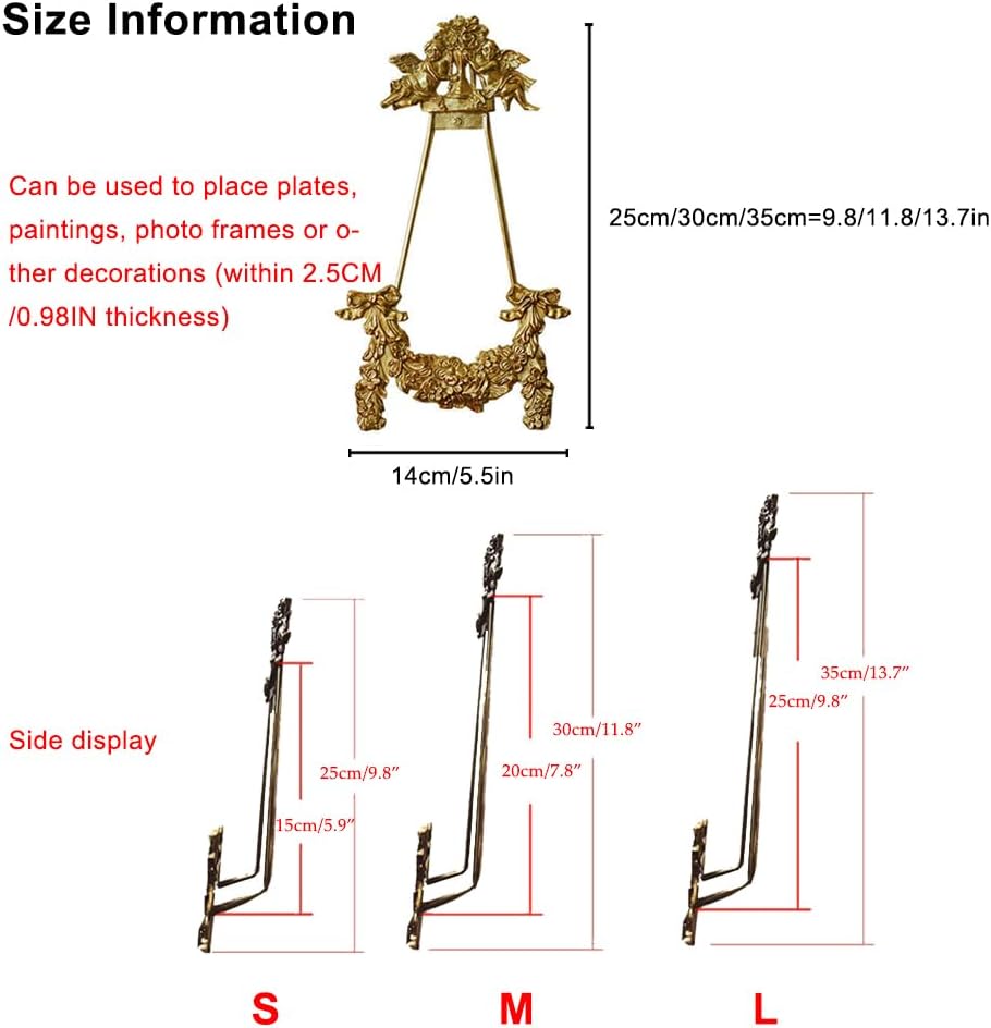 Vintage Bow & Angel Wall Mount Plate Display Stands,Brass Plate Hangers Wall Easel Holder Plate Hanger Plate Stand Holders for Decorative Plates,Picture Frame,Arts (9.8" H)