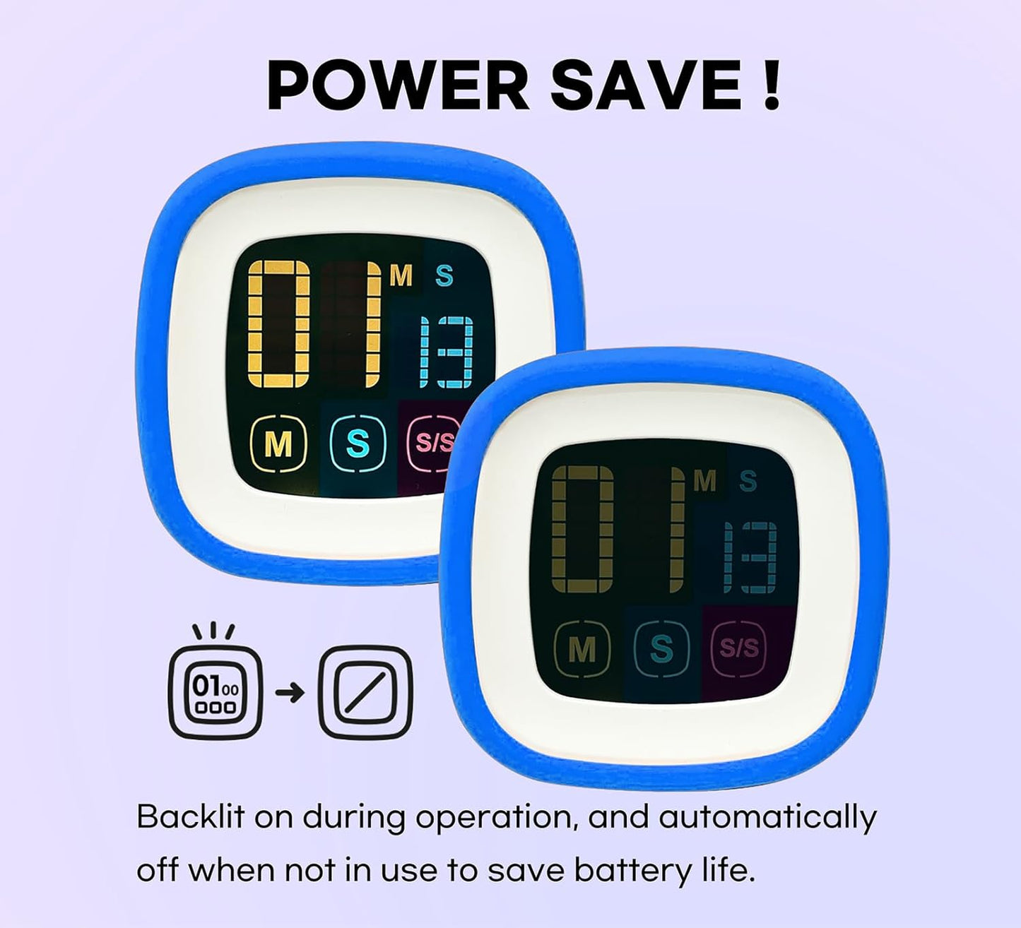 Digital Kitchen Timer (Protective Silicone Case) - Touch Control, Large Backlit LCD Display with Color Bold Digits, Magnetic Kickstand, Loud Alarm, Auto Memory, Countup/Countdown (Sky Blue)
