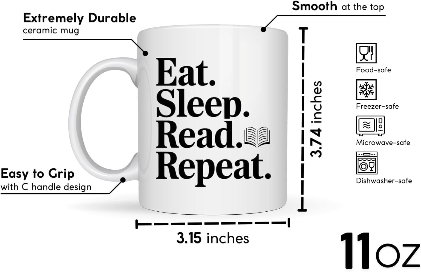 Book Lover Coffee Mug 11oz White - Read - Gift for Bookworm Reader Reading Lover Bookish Women