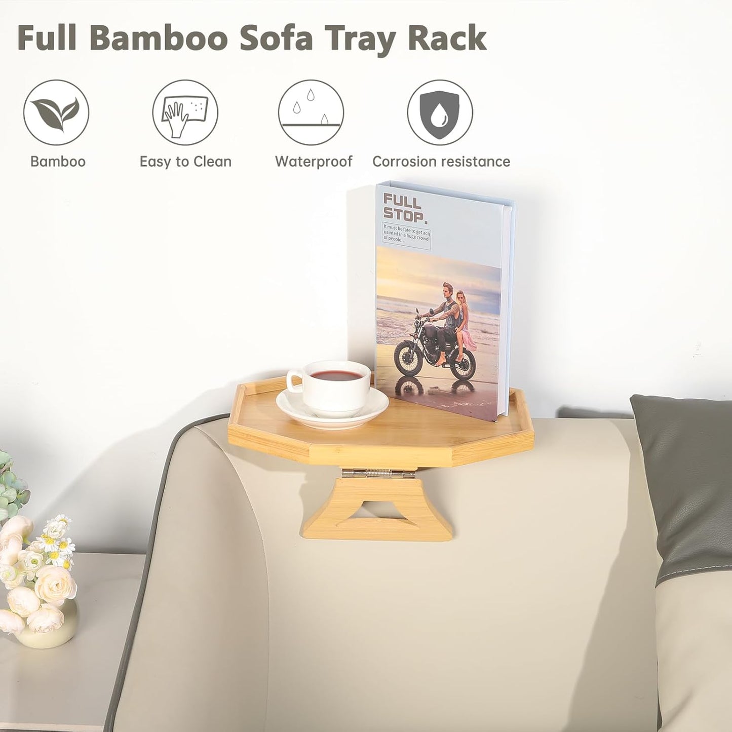 Couch Arm Tray, Bamboo Sofa Tray Table Clip on Side Table, Foldable Couch Arm Table for Eating, Drinks, Snacks, Remote, Control as Housewarmings, Wedding, Bridal Shower Gifts