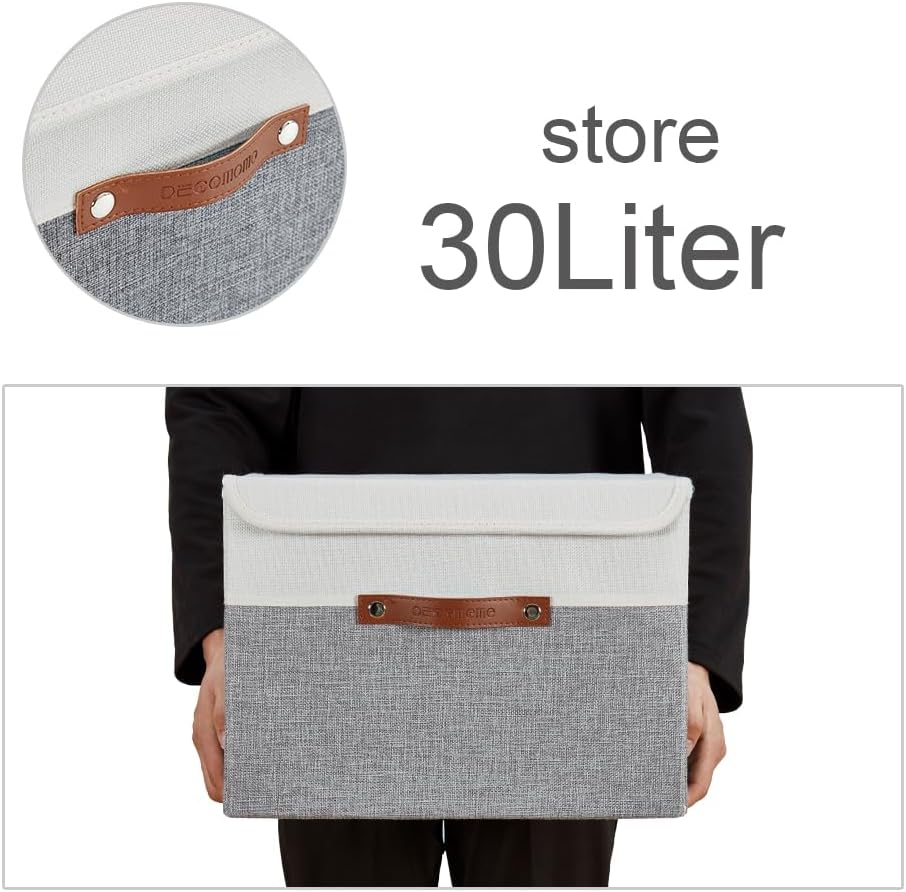 DECOMOMO Fabric Storage Bins with Lid, Storage Baskets for Shelves (Grey and White, 3 Pack)