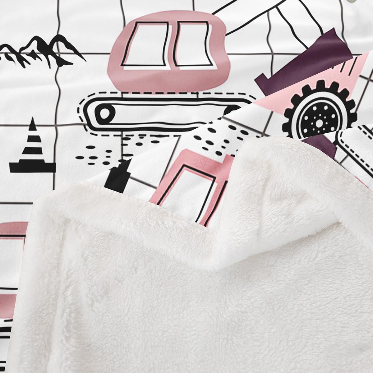 Feelyou Construction Fleece Throw Blanket for Girls Boys Kids Baby 30"x40" Cartoon Car Excavator Tractor Plush Blanket Equipment Trucks Sherpa Blanket Plaid Pink Black Theme Fuzzy Blanket