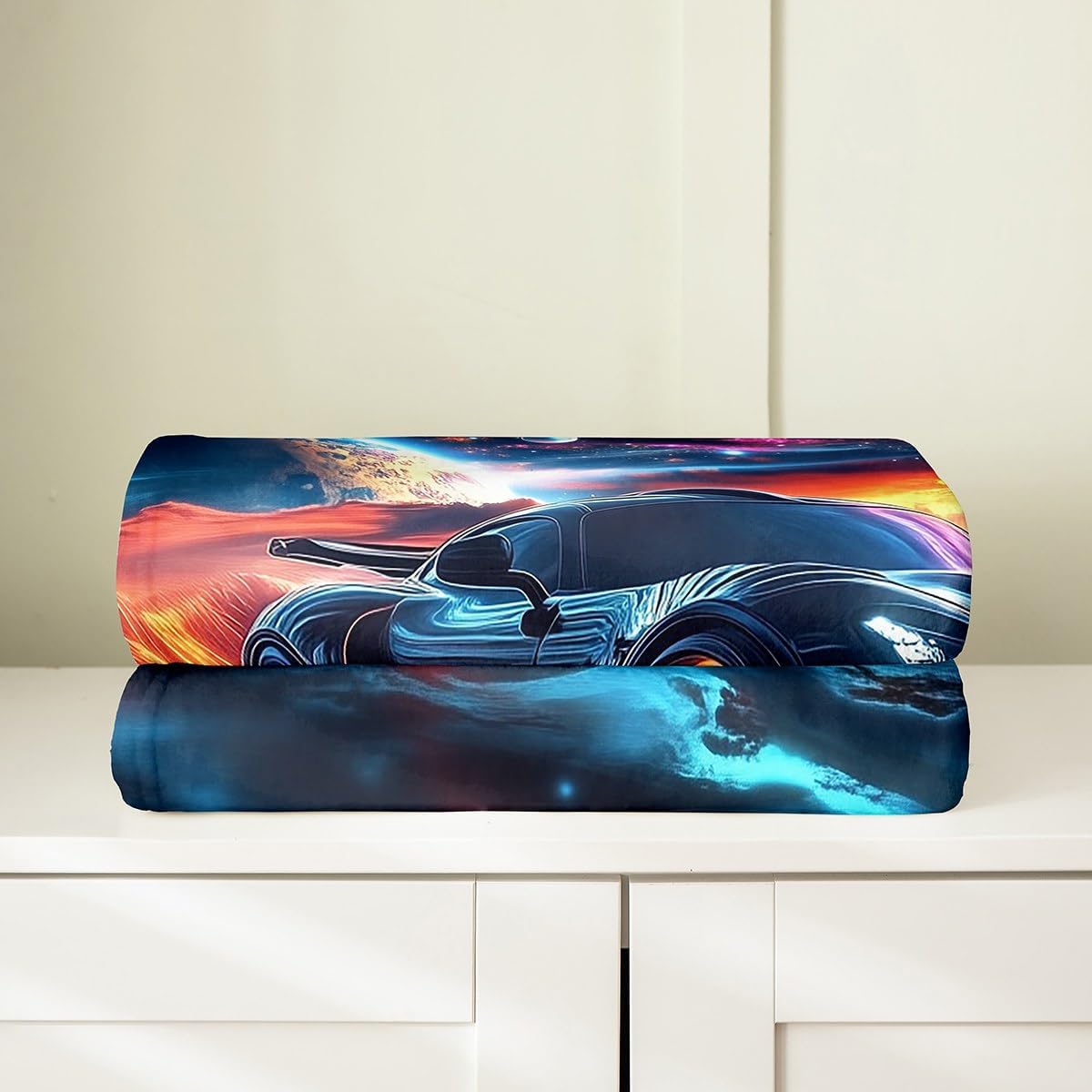 Erosebridal Kids Boys Sports Car Flannel Blanket Queen 90x90,Cosmos Outer Space Universe Blanket Race Cars Decor,Glitter Stars Racing Cars Fleece Blankets,Cool Speed Race Sports Car Throw Blankets