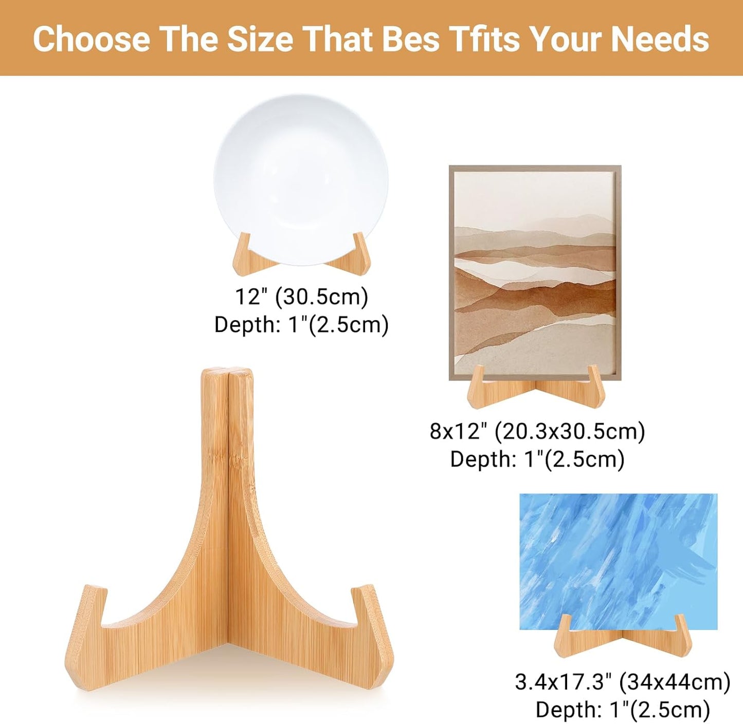 Wooden Plate Stands for Display Bamboo Picture Frame Holder 7 inches Tabletop Easels Frame Folding Display Stand Tabletop Art Holder Book Dish Decorative for Platter Dish Book Photo Plaque