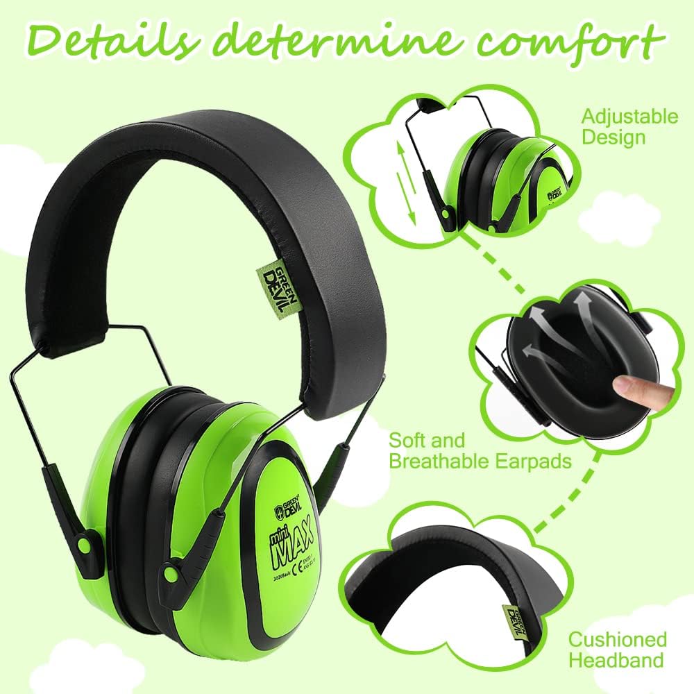 GREEN DEVIL Kids Hearing Protection Ear muffs 27dB Noise Cancelling For Age 1-16 Low Profile Autism Sensory Headphones