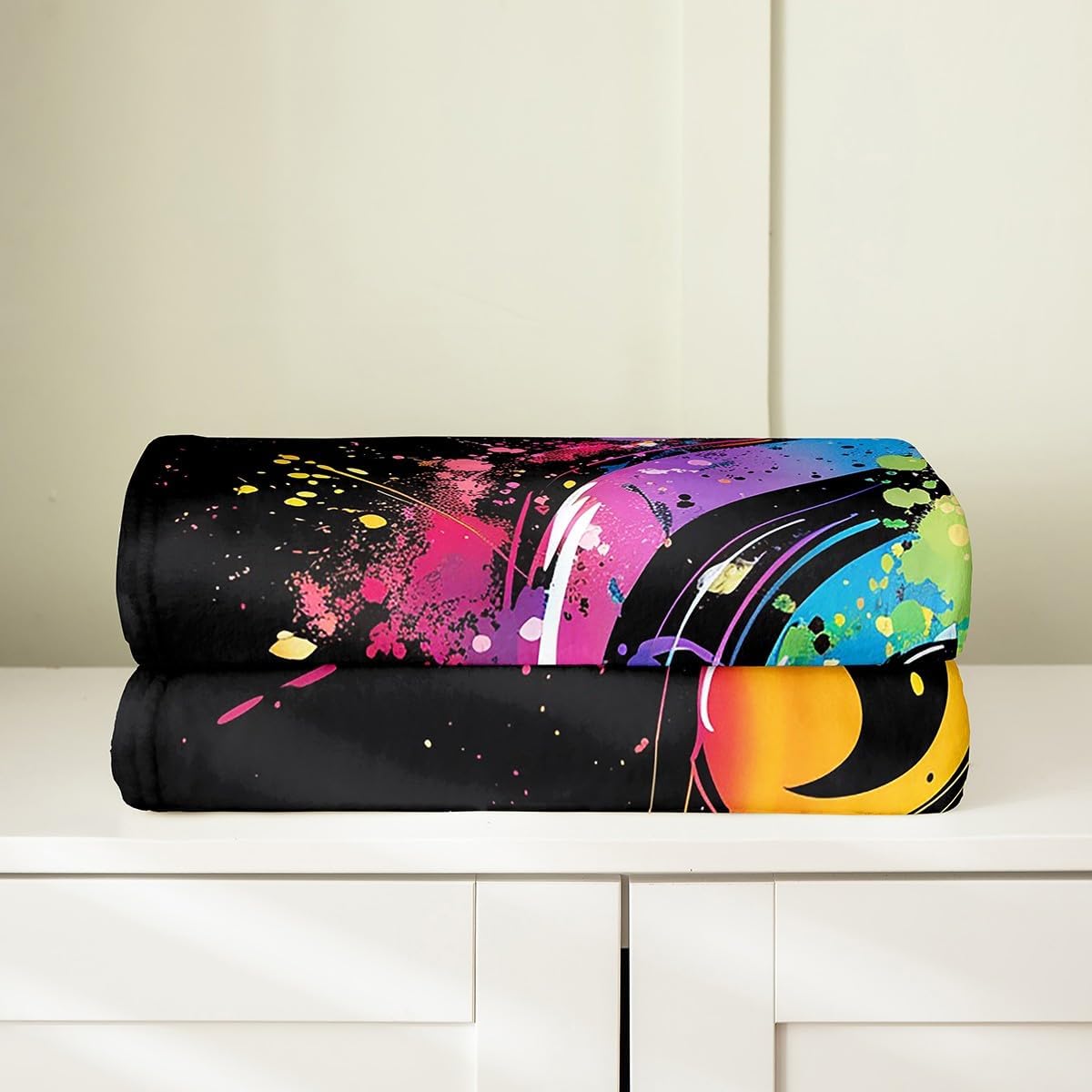 Erosebridal Musical Note Throw Blanket Queen 90x90, Color Painting Blanket, Music Abstract Fuzzy Blanket for Living Room, Yellow Purple Pink Black Pigments Kid Teen Fleece Blanket