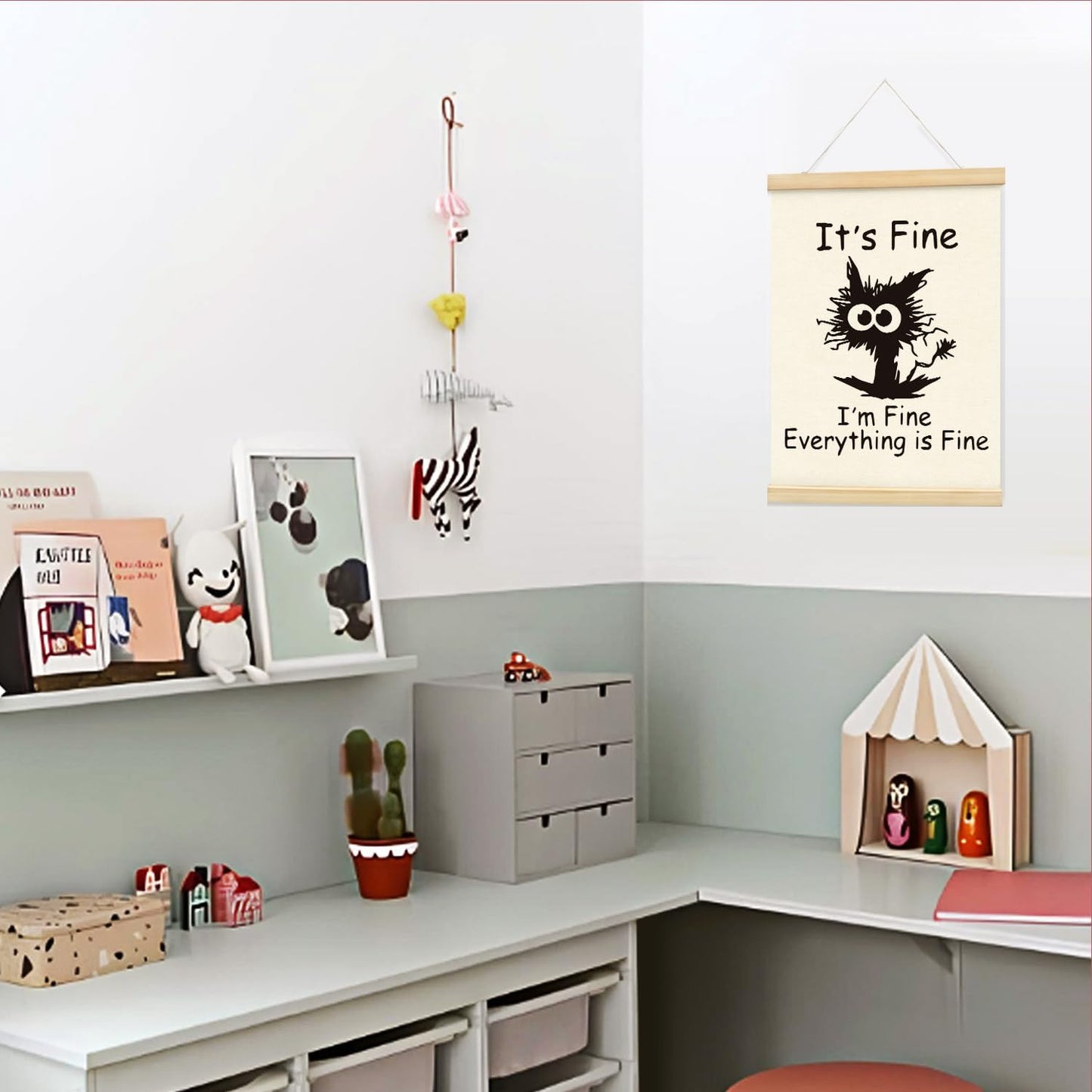 Mtrgdn Funny Office Wall Decor,I'm Fine Everything is Fine Poster Hanger Frame,Funny Black Cat Wall Hanging Decor for Office,12x16 Inch