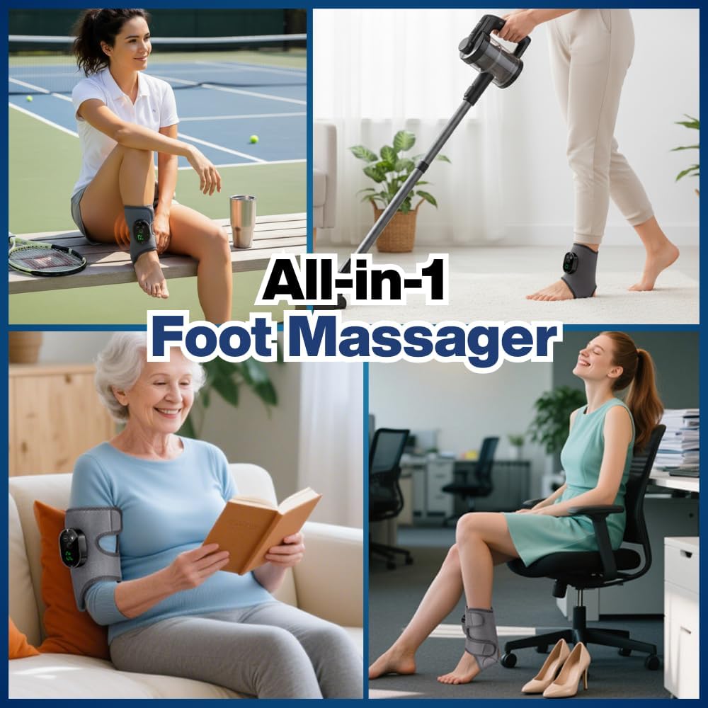 Foot and Ankle Massager for Pain Relief, Rechargeable Cordless Ankle Heating Pad Foot Massager with 6 Heating Levels, 3 Massage Modes & Timer