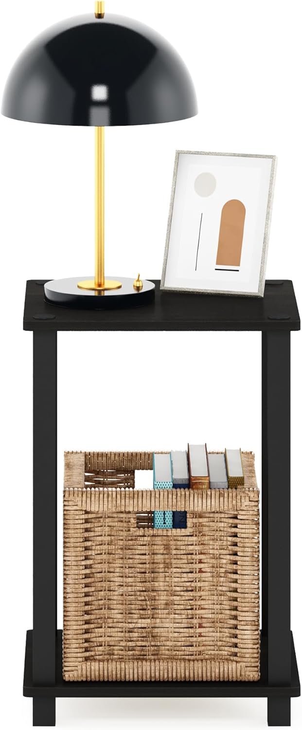 Furinno Simplistic Side Table, 2-Tier Small End Table with Open Shelf, Easy Assembly Toolless Night Stand, Nightstand, for Living Room, Bedroom, Espresso