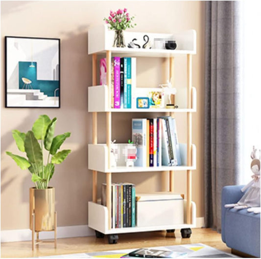 Modern Open Bookshelf with Wheels, Freestanding Storage Organizer, Multifunctional Wooden Display Shelf, Stylish Bookcase for Home & Office, Space-Saving Design