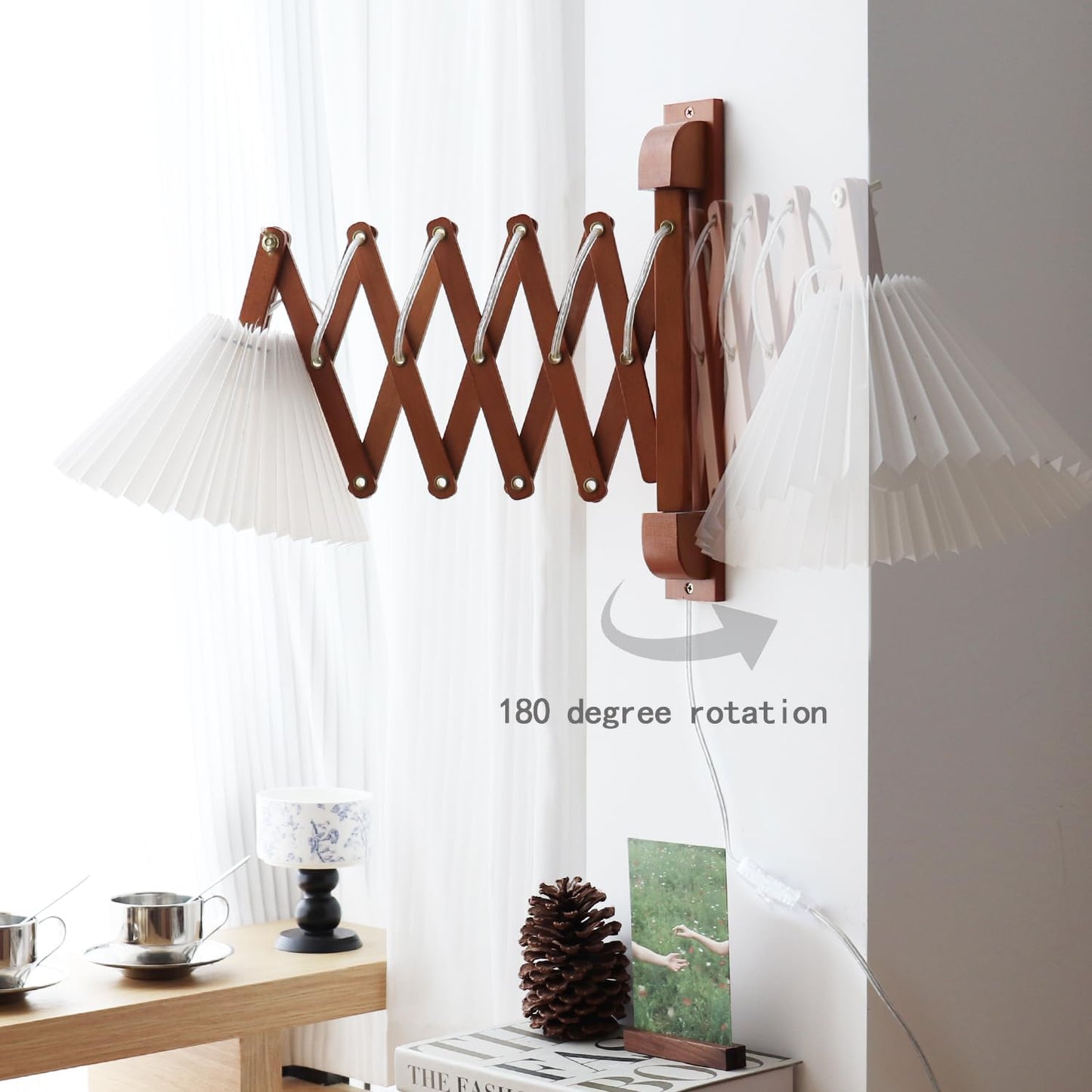 Plug in Mounted Wall Sconce, Swing Arm Wall Lamp for Bedroom, Living Room, Bedside Reading Light Fixtures with On/Off Switch ,E26 Bulb Excluded (Brown)