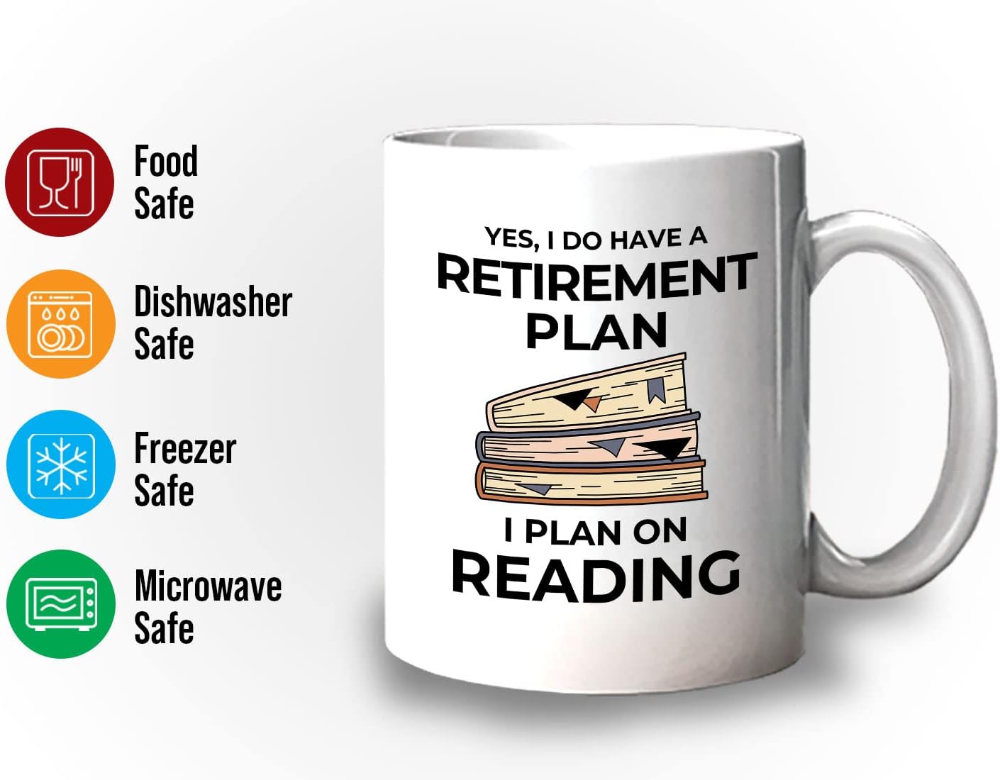 Bubble Hugs Book Lover Coffee Mug 11oz White - Retirement Plan Reading - Reading Retired Coworker Employee Retirement Reader Stack of Books Book Lover Bookish Novelist Librarian Writer