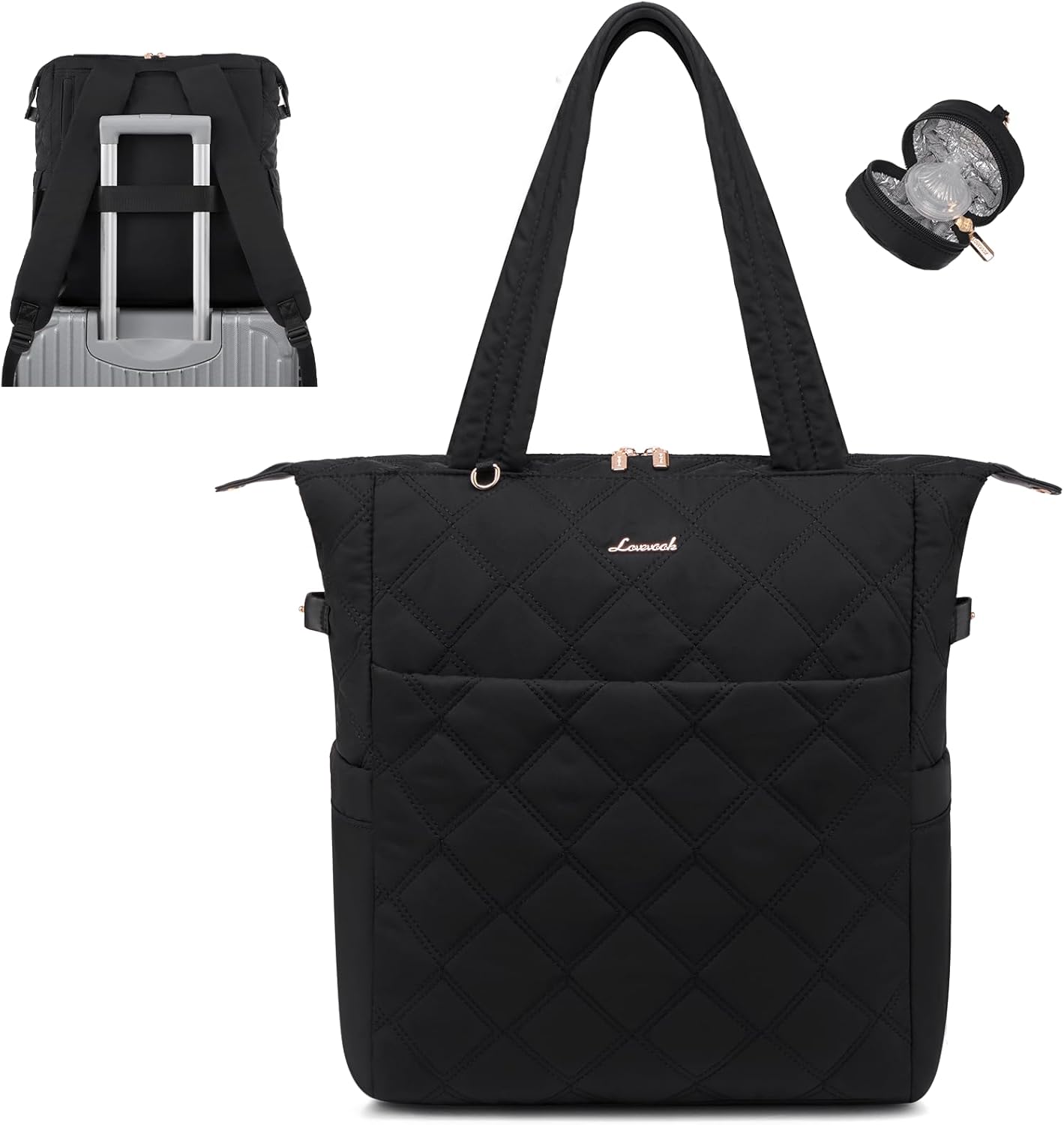 LOVEVOOK Diaper Bag Backpack,Diaper Bag Tote for Mom Dad with Changing Pad,Insulated Pockets, Convertible Lightweight Mom Backpack with Pacifier Case（Black）