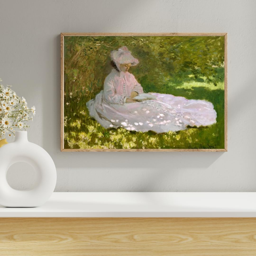 Springtime The Reader Woman Seated Reading under a Canopy of Lilacs 1872 Impressionism Painting By Claude Monet 22"X30" Image Size on Matte Paper Fine Art Print Poster
