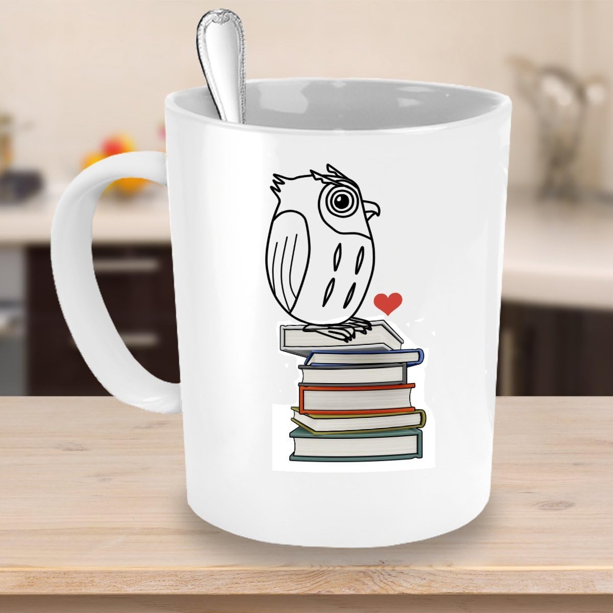 Owl Mug Book Nerd Lover-Funny Ceramic White Cup with Heart as Seen on Shirt-Cute Gift for Nerdy Geek Who Loves Reading