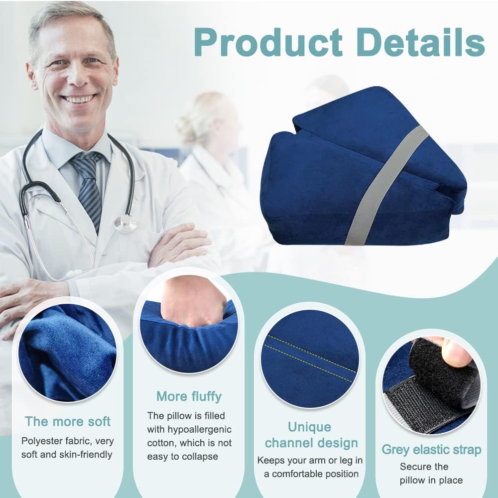 Zelen Arm Rest Pillow for Bed Arm Elevation Pillow Elbow Post Surgery Wrist Leg Elevating Arm Support Pillow Hand Elevation Arm Tunnel for Side Sleepers Sleeping Arm Wedge Leg Resting Pillow (Blue)