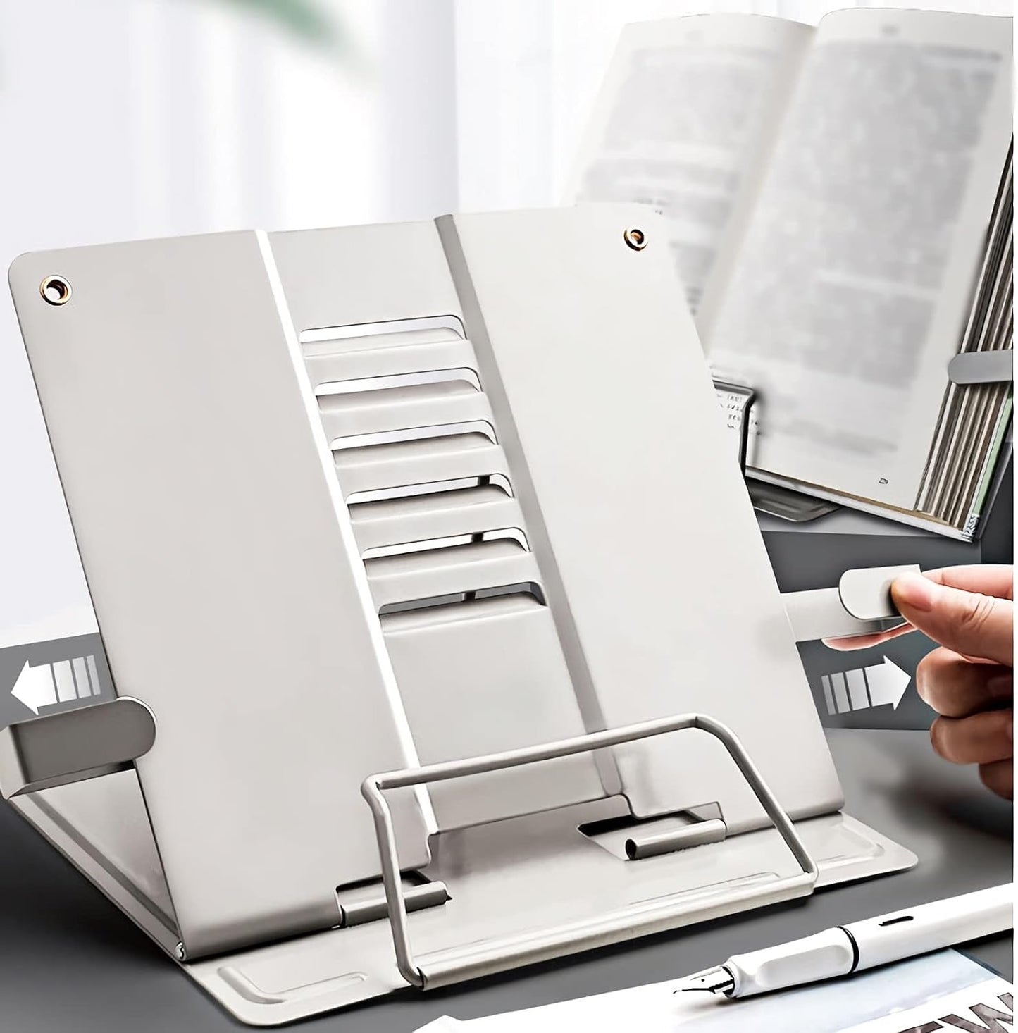 Book Stand Metal Book Stand Reading Book Holder Adjustable Angles Phone Stand for Cookbook Magazine Textbook Document Tablet 8.3 x 7.5 inch (Color : Pink) (Beige)