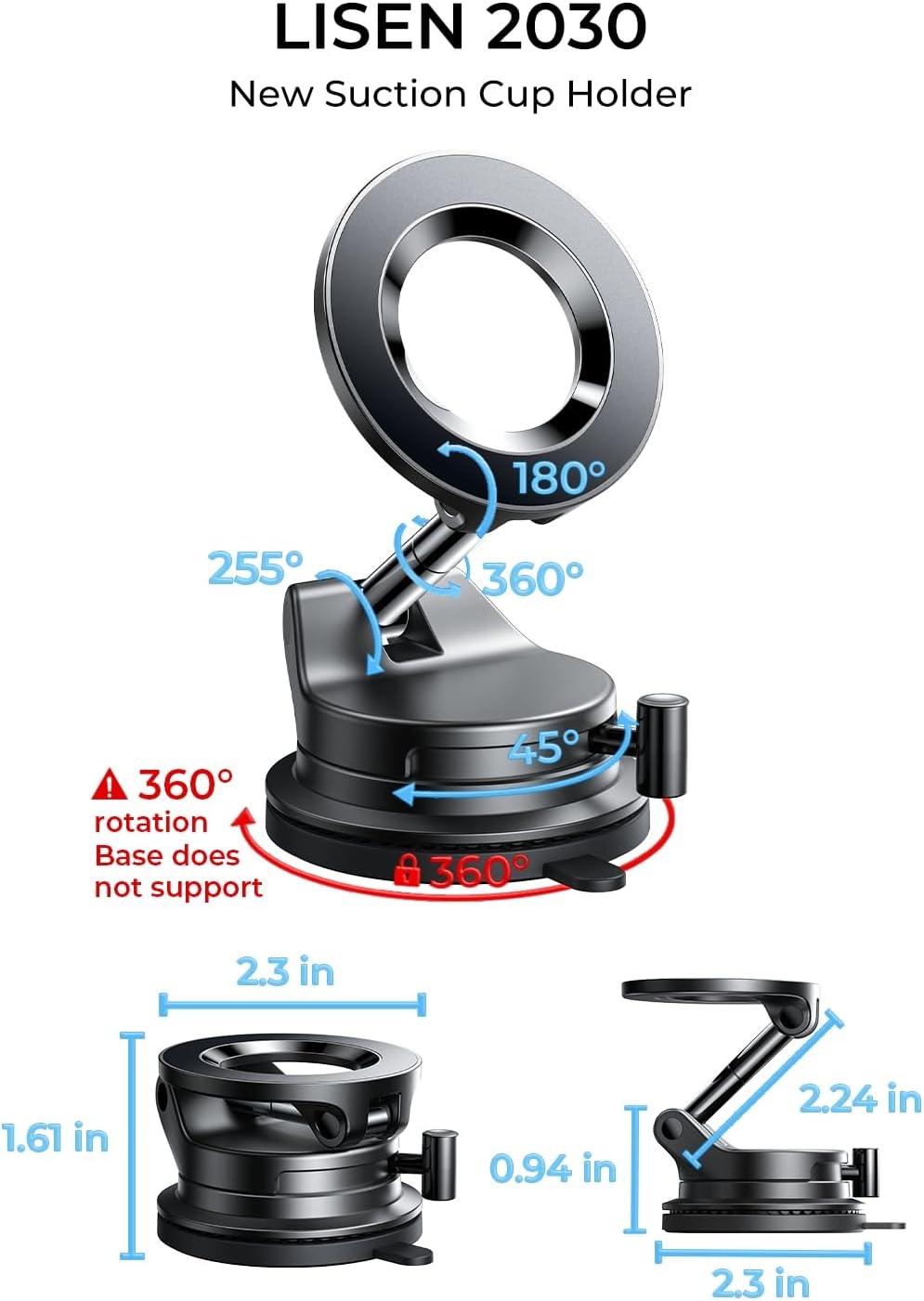 LISEN for Magsafe Car Mount, Phone Holders for Your Car, Magnetic Car Accessories for Women Men Jeep Truck BMW Kits for iPhone 17 Pro Max 16 15 14 13 12, Samsung S26, Black