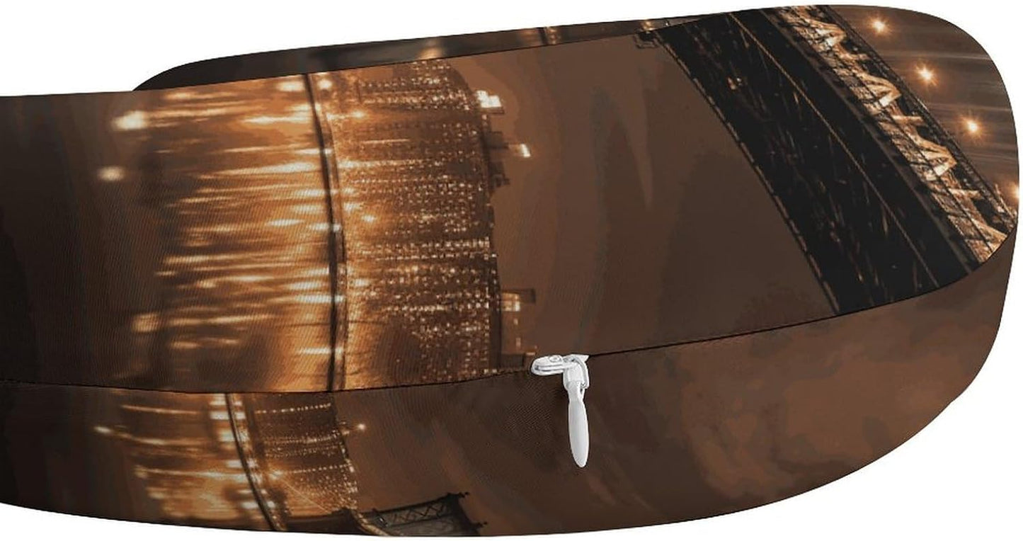 New York Manhattan Bridge Night Neck Pillow Memory Foam U Shaped Pillows Portable Pillows for Shoulder Travel Head Support Pillow with Concealed Zipper for Airplane Car Home Office