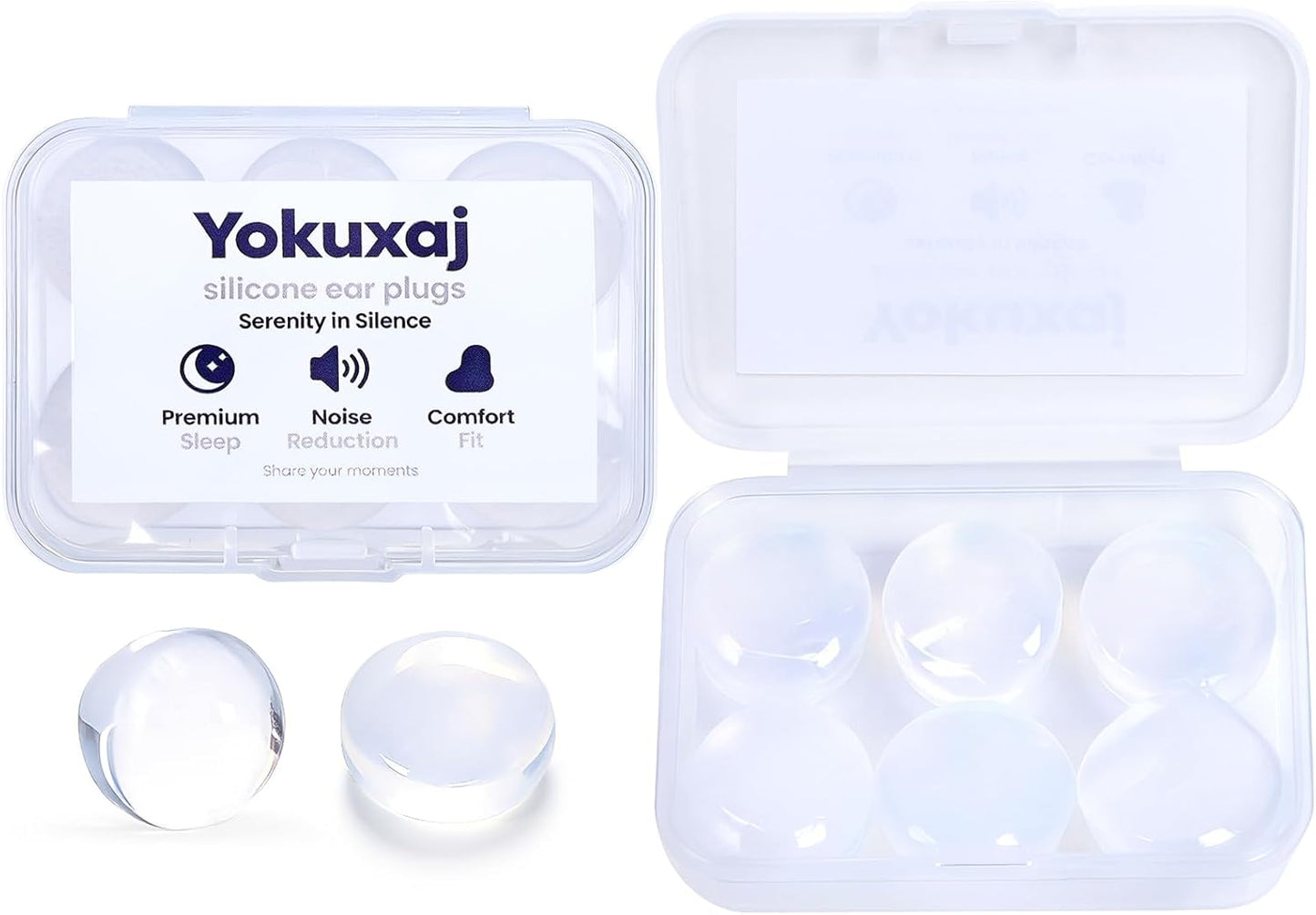 6 Pcs Transparent Wax Earplugs for Sleeping & Swimming, Reusable Moldable Noise Cancelling Ear Plugs, 32dB NRR for Snoring, Travel, Concerts & Work