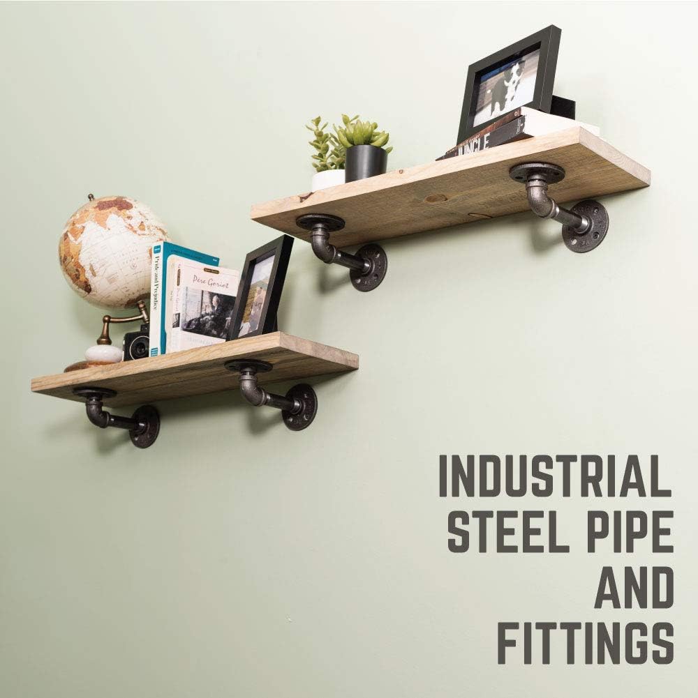 PIPE DECOR Industrial Pipe Shelf Brackets, 6 Inch, 4 Pack – Wall Mounted Double Flange Floating Shelf Hardware, Rustic Vintage-Style Shelving Support Set