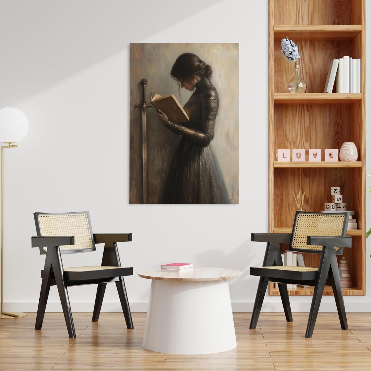 Vintage Victorian Woman Knight Reading a Book Wall Art Print Library reading posters Dark Academia Aesthetic Room Decor Unique Neutral Victorian book wall art bookish decor Framed12x16inch