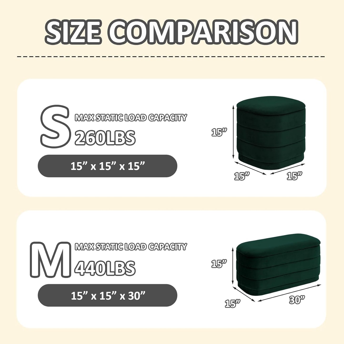 PINPLUS Ottoman with Stroage Square Velvet Ottoman and Tray Removable Foot Rest Coffee Table for Dorm, Living Room,Bottle Green 15" D x 15" W x 15" H