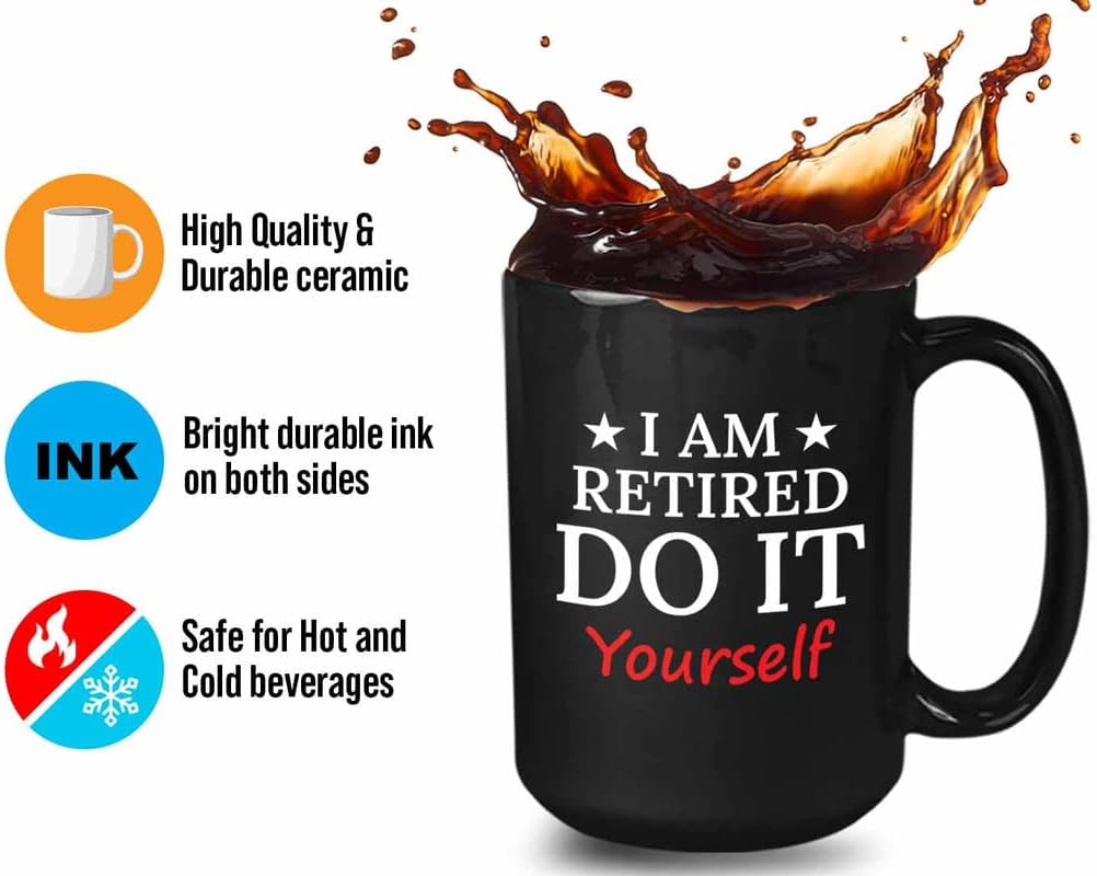 Retirement Coffee Mug 15oz Black - Retired Do It Yourself - Funny Retired Vintage Gift For Coworker Grandpa Dad Book Lover Librarian Bookworm Writer Reader