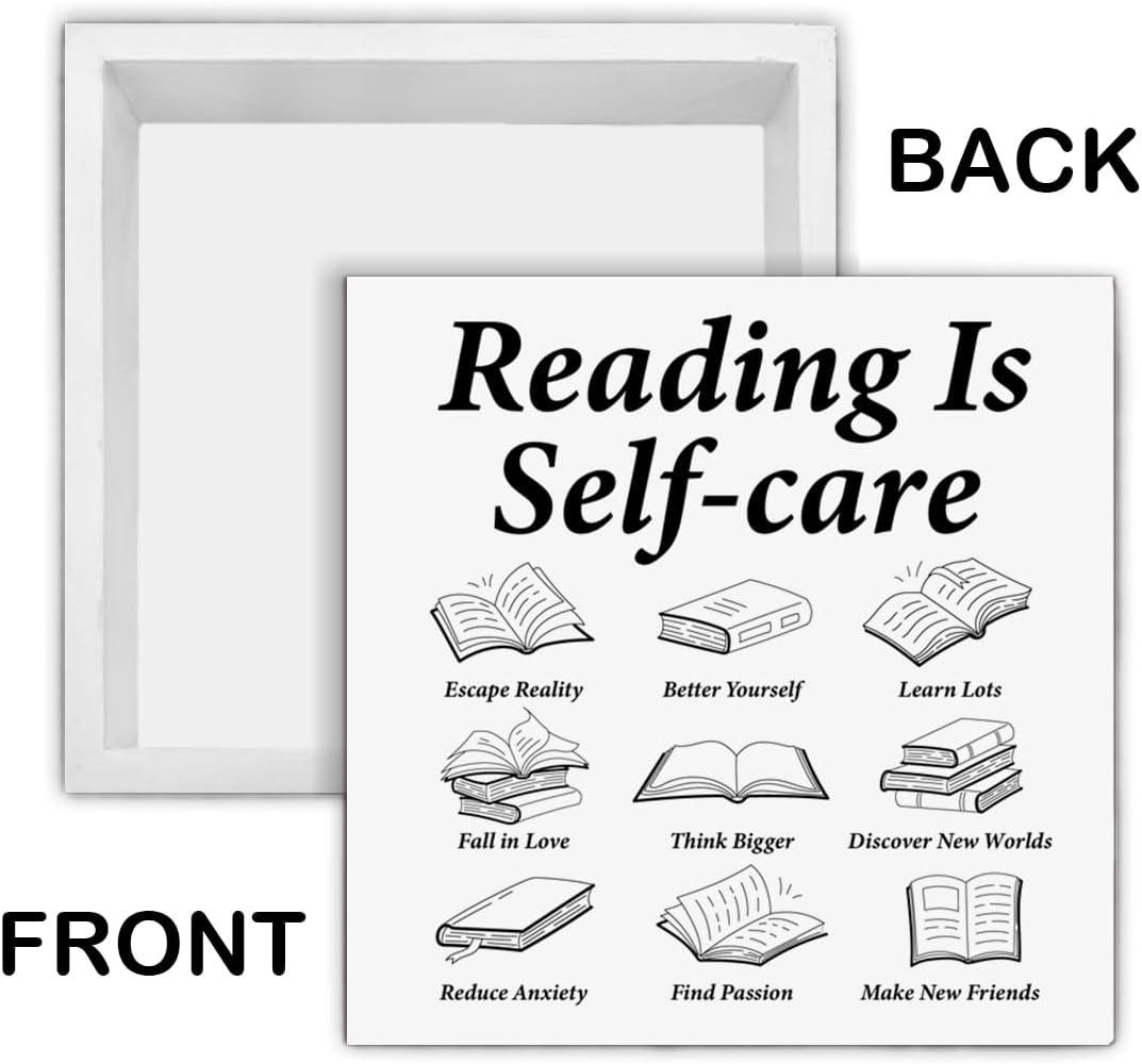 Inspirational Read Box Sign Reading Is Self Care Wood Block Sign Home Reading Nook Room Library Decor, Book Lover Bookish Gifts