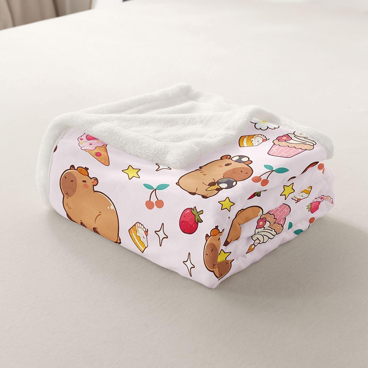 Feelyou Kawaii Capybara Sherpa Throw Blanket for Couch Capybara Gifts Super Soft Cozy Fleece Cartoon Blanket for Winter, Plush Throw Animals Lovers Baby 30"x40" All Season