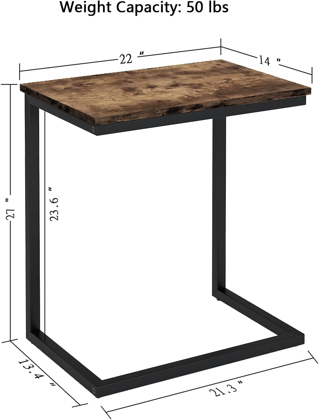 Sofa C Side End Table Wood Accent Couch Table Coffee Tray Snack Side Table Notebook Laptop Holder Over Bed Stand Reading Desk Rustic Brown Color 22x14x27 Space Saving for Living Room Bedroom