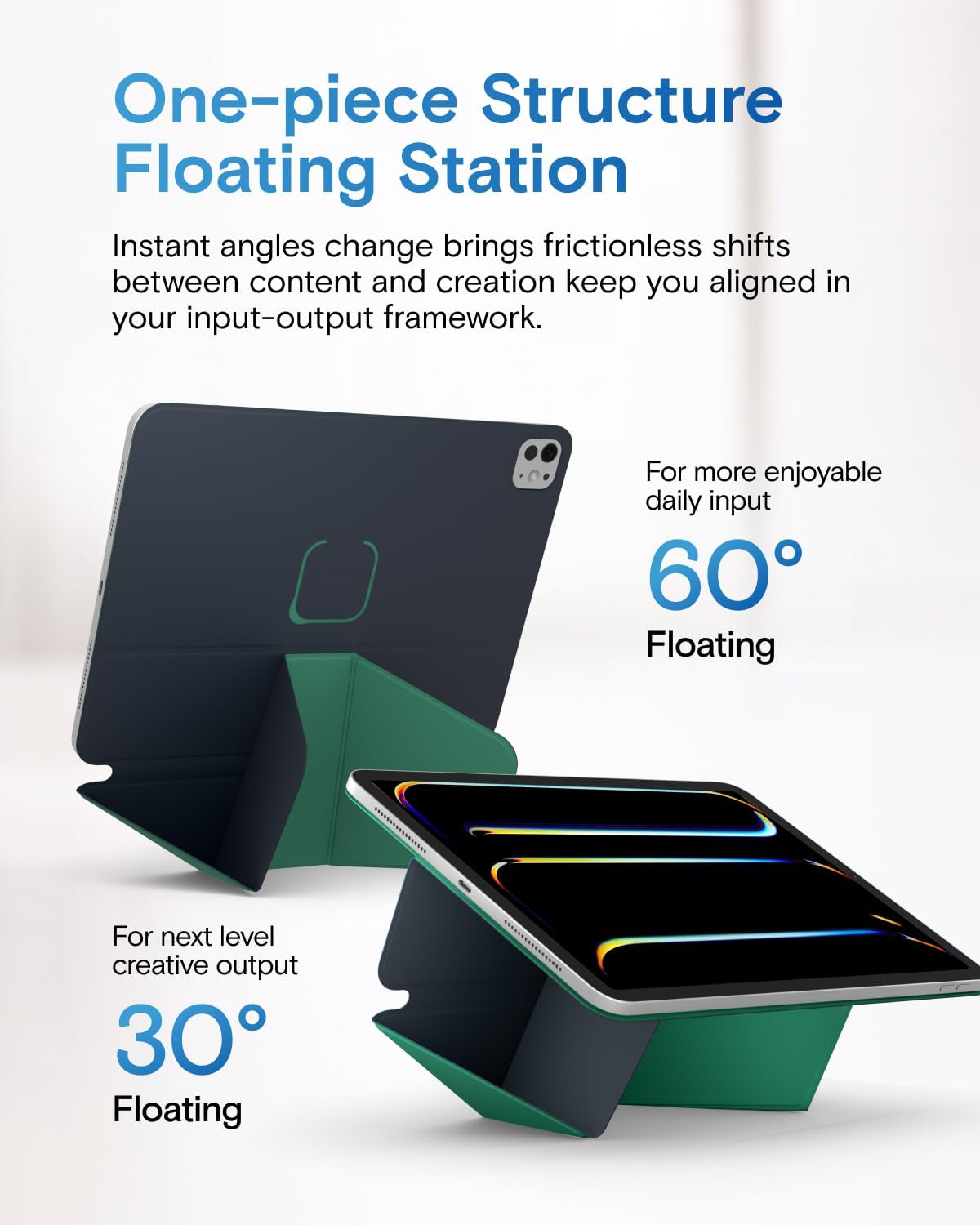 MOFT Dynamic Folio Tablet Stand for Desk Compatible with iPad Pro 13-inch (M5 2025/M4 2024), Slim Magnetic Tablet Holder Case with 20+ Viewing Angles, Navy Blue x Oz Green