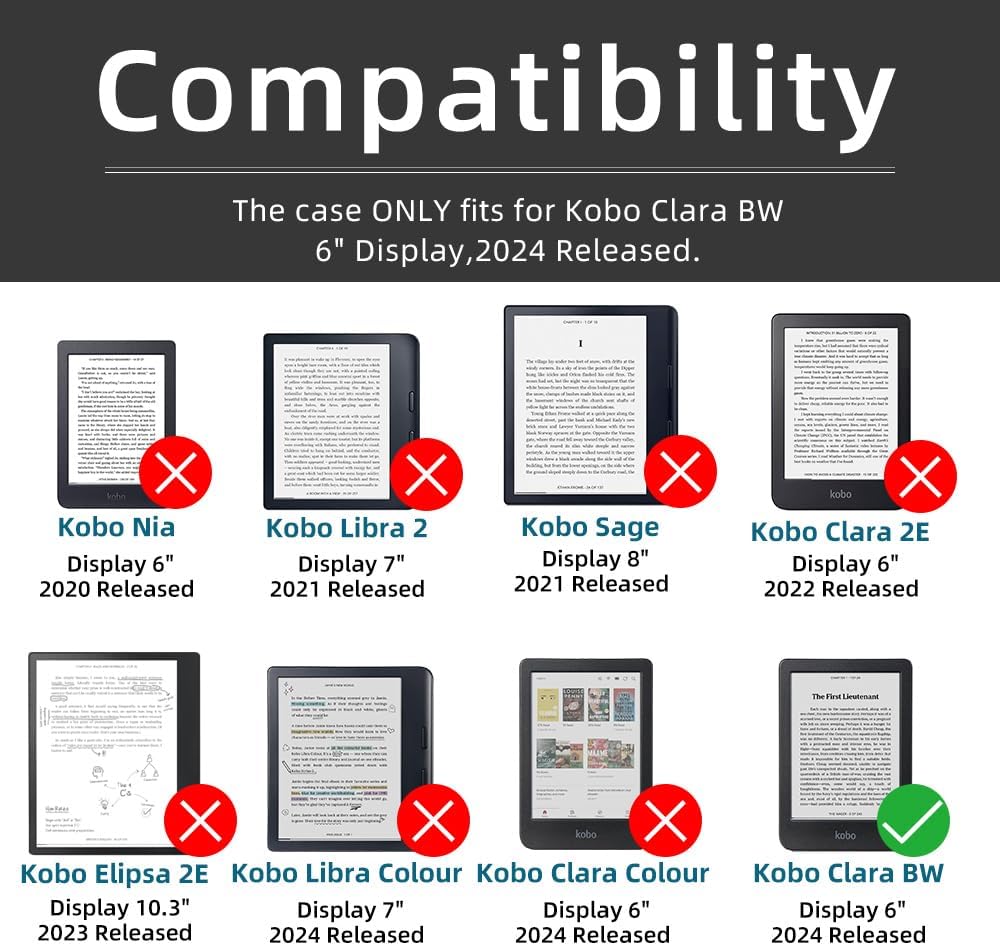Case for 6" Kobo Clara BW 2024 Released, Ultra Clear Soft Light Transparent TPU Back Cover with Hand Strap, Auto Wake/Sleep (Black)
