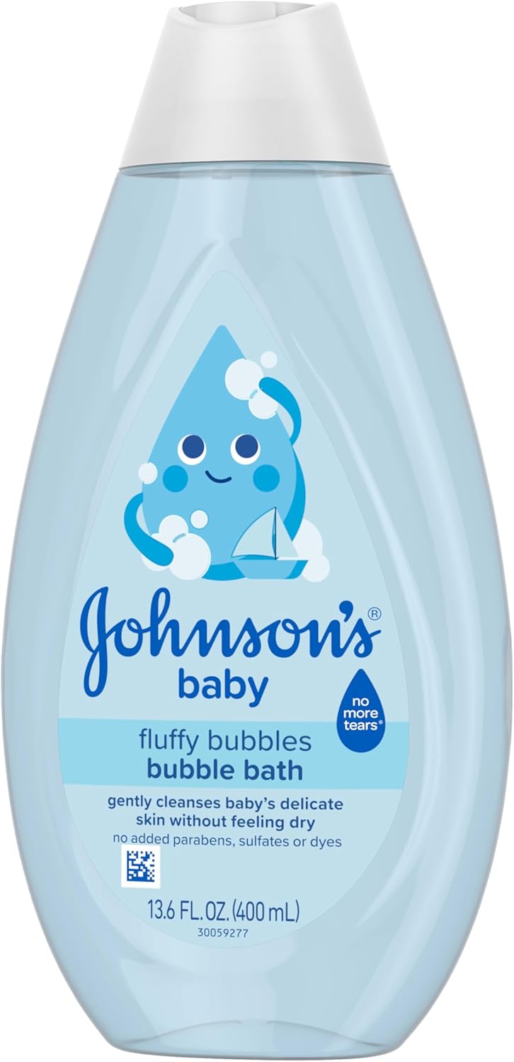 Johnson's Baby Fluffy Bubbles Bubble Bath, No More Tears, Gently Cleanses Delicate Skin Without Feeling Dry, Hypoallergenic, No Added Parabens, Sulfates & Dyes, Baby Essentials, 13.6 fl. oz