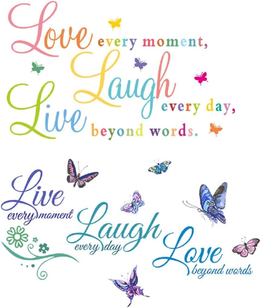 Live Laugh Love Inspirational Quotes Wall Decals Butterfly Motivational Lettering Positive Sayings DIY Sticker Vinyl Art Mural for Bedroom Living Room Nursery Decor(Blue)