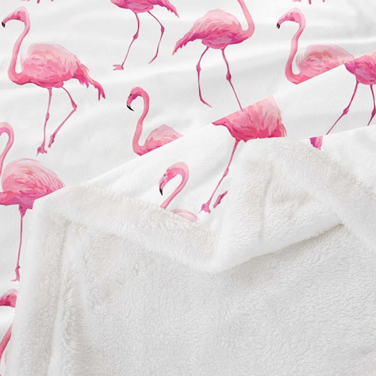 Flamingo Sherpa Blanket Queen 90"x90" Tropical Flamingo Fleece Throw Blanket for Bed Sofa Couch Kids Decor Animal Decor Plush Blanket Microfiber Pink Fuzzy Blanket Bedroom