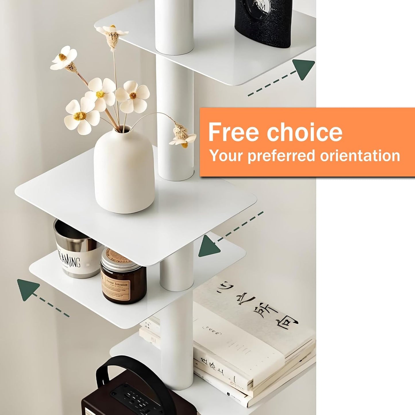 9-Tier Rotating Book Shelf, 360° Spin Metal Spine Book Tower, Tall Narrow Corner Bookcase, Floor Standing Storage Shelf for Bedroom, Living Room, Home Office - White