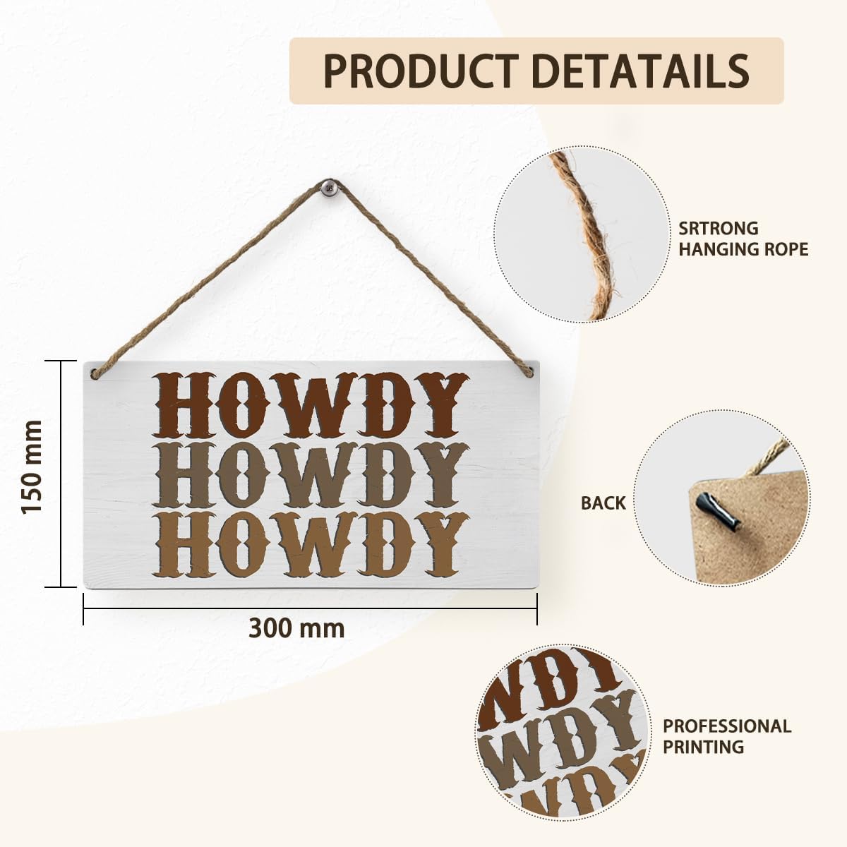 Mtrgdn Retro Western Howdy Wood Wall Decor, Preppy Wood Plaque Sign Wall Hanging,Trendy Hanging Wall Signs for Western Country Home College Dorm 12x6 inch