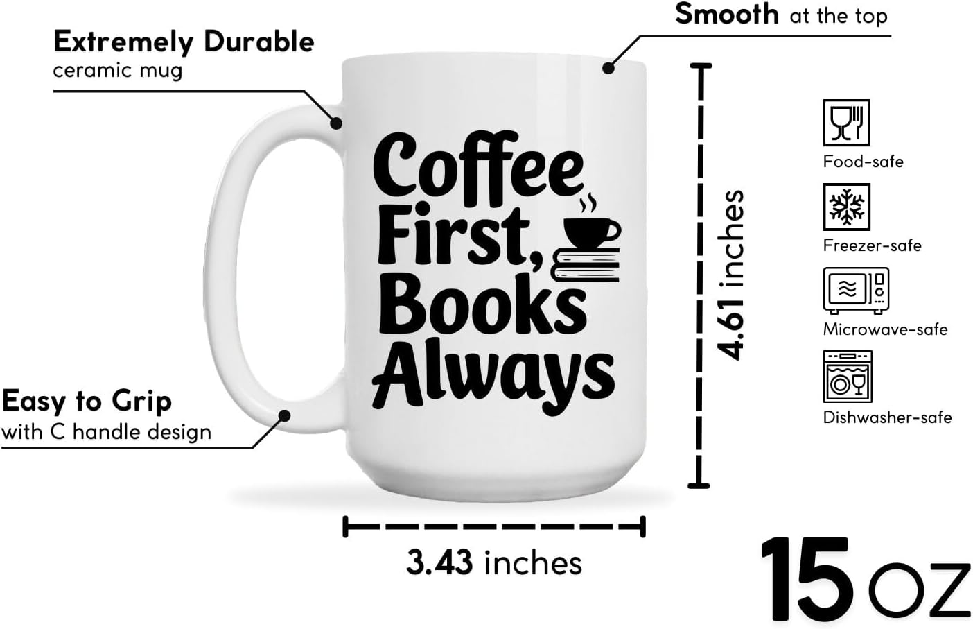 Book Lovers Coffee Mug 15oz White -Coffee Books - Gift for Book Club Bookworm Bookish Reading Nerdy Avid Readers Women