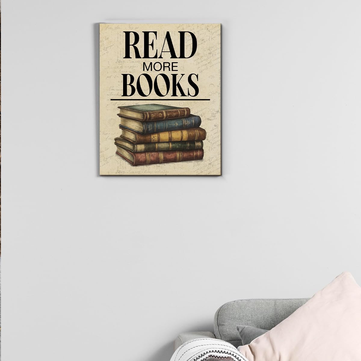 Vintage Reading Book Classroom Wall Art Print - Read More Books Poster Painting - Retro Book Lover Wall Decor for Library Study Reading Room Dorm Canvas Framed 8x10 Inches